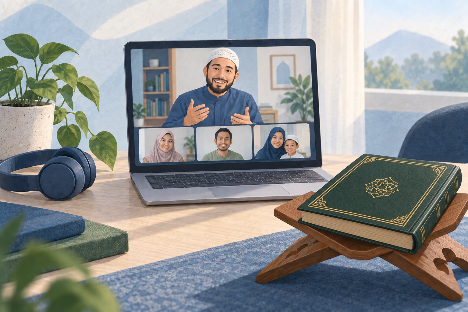 Ilustrasi belajar Al-Qur’an melalui panggilan video bersama pengajar